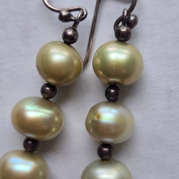 Vintage sterling Silver Genuine Pearl Drop Earrings - Picture 1 of 6